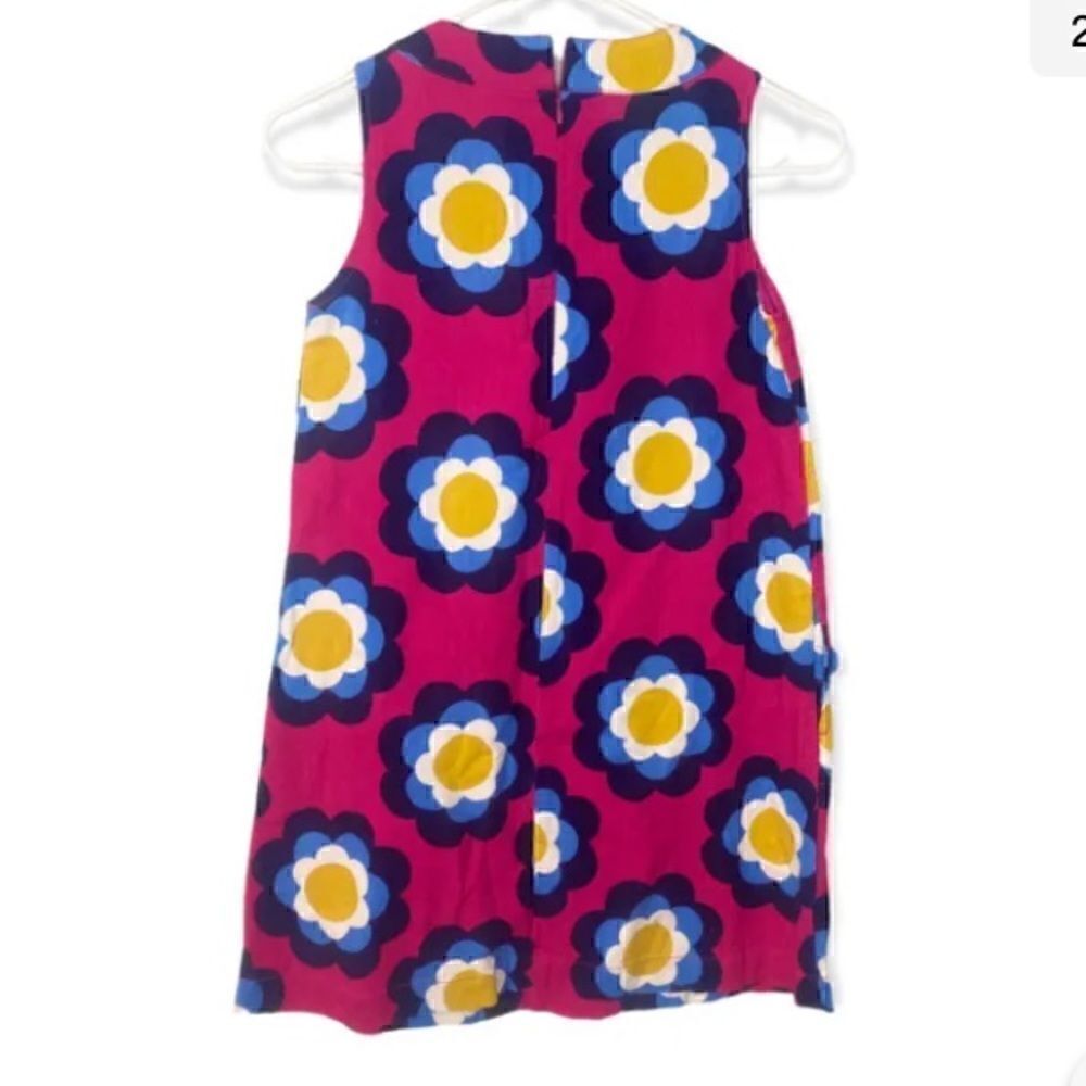 mini boden corduroy Pink Green Flower printed jumper dress size 9/10 - Picture 2 of 3